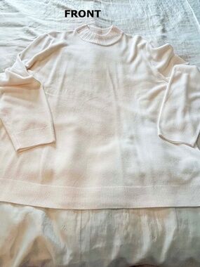SWEATER, ROUND NECK, VANILLA, SIZE 3X, LOVELY DESIGN ON NECK, RIBBED CUFFS & HEM
